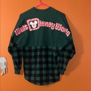 Disney Spirit Jersey Holiday Green Plaid Long Sleeve Disney World XS